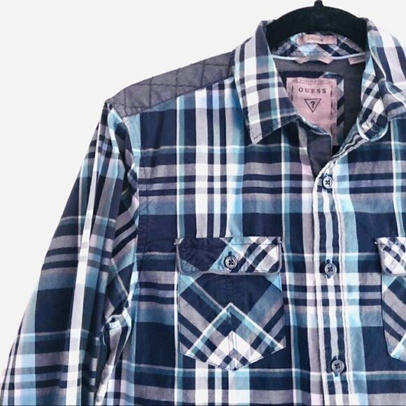 Guess LA Dillon Shirt XS Plaid Slim-Fit Long Sleeve Button Down Chambray - Picture 6 of 13